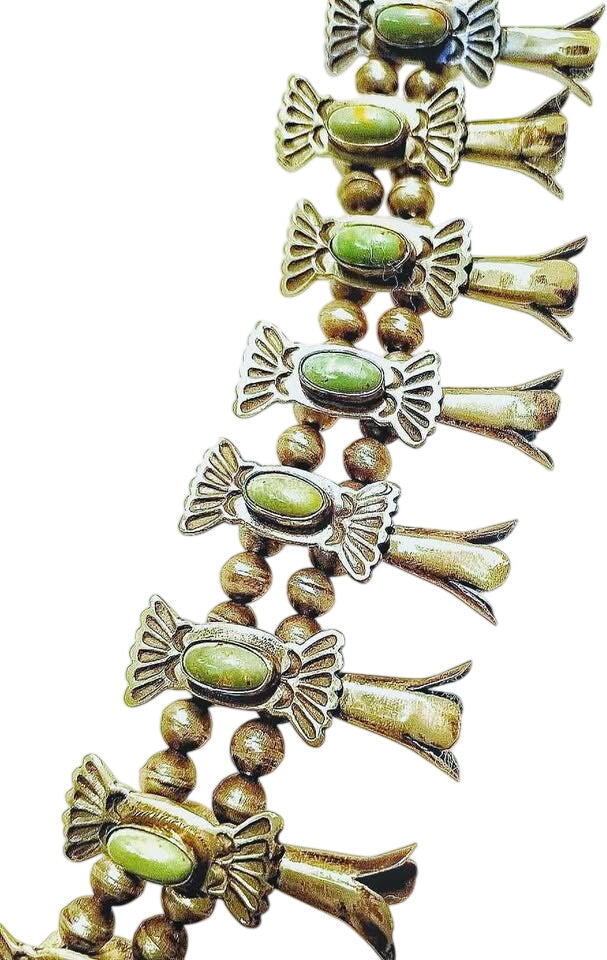 Squash Blossom Native American Silver Nevada Turquoise Necklace Signed